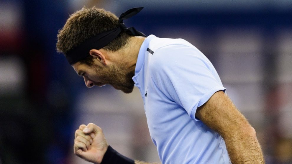 Del Potro celebra un punto con rabia en Shanghai