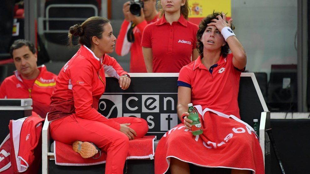 Carla Suárez con Anabel Medina en la Fed Cup