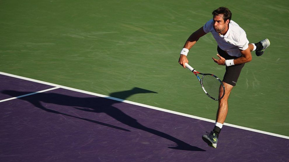 Chardy sacando en el Miami Open