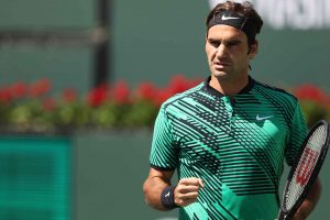 Federer celebra un punto en Indian Wells