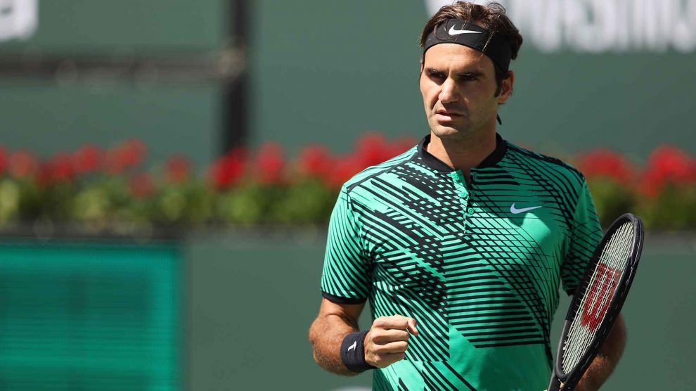 Federer celebra un punto en Indian Wells