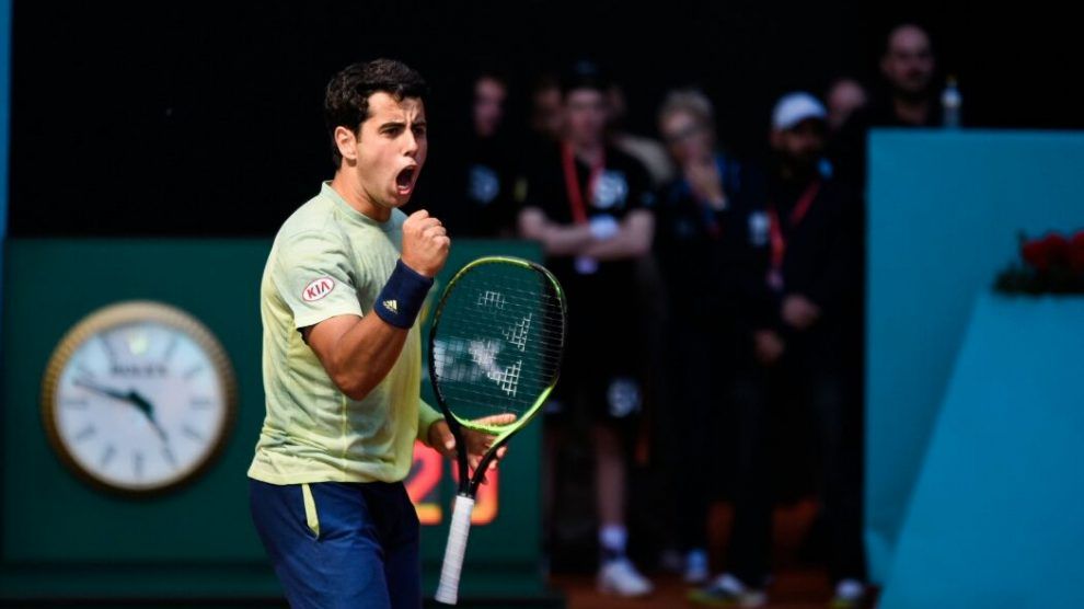 Munar celebra un punto en el Mutua Madrid Open