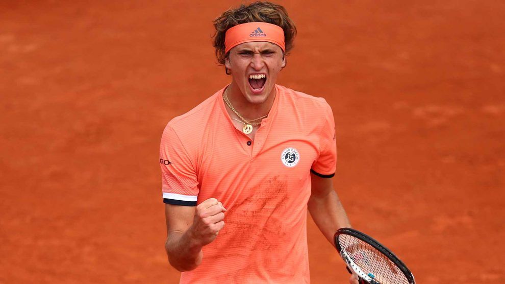 Zverev festeja un punto en Roland Garros