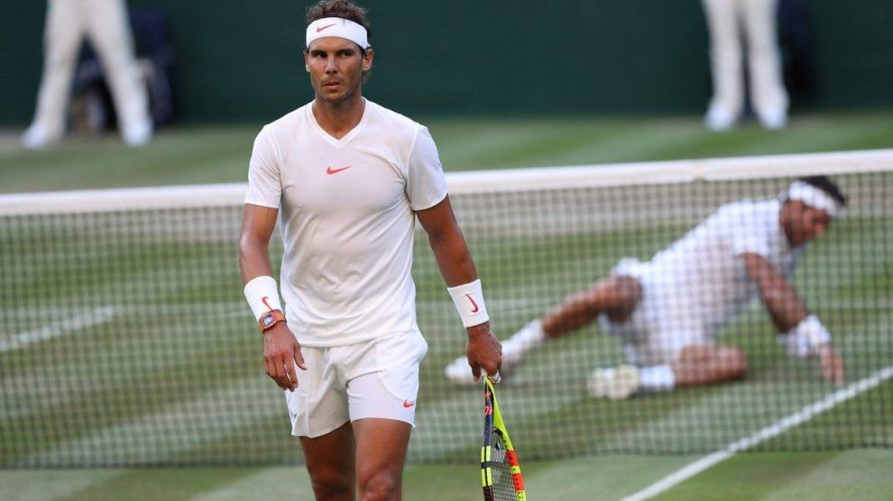 Nadal y Del Potro en su partido de cuartos de final de Wimbledon 2018