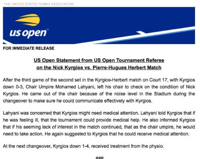 Explicación del US Open a lo sucedido entre Lahyani y Kyrgios 