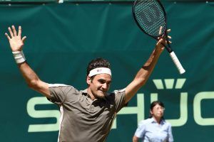 Roger Federer celebra un triunfo en el ATP Halle